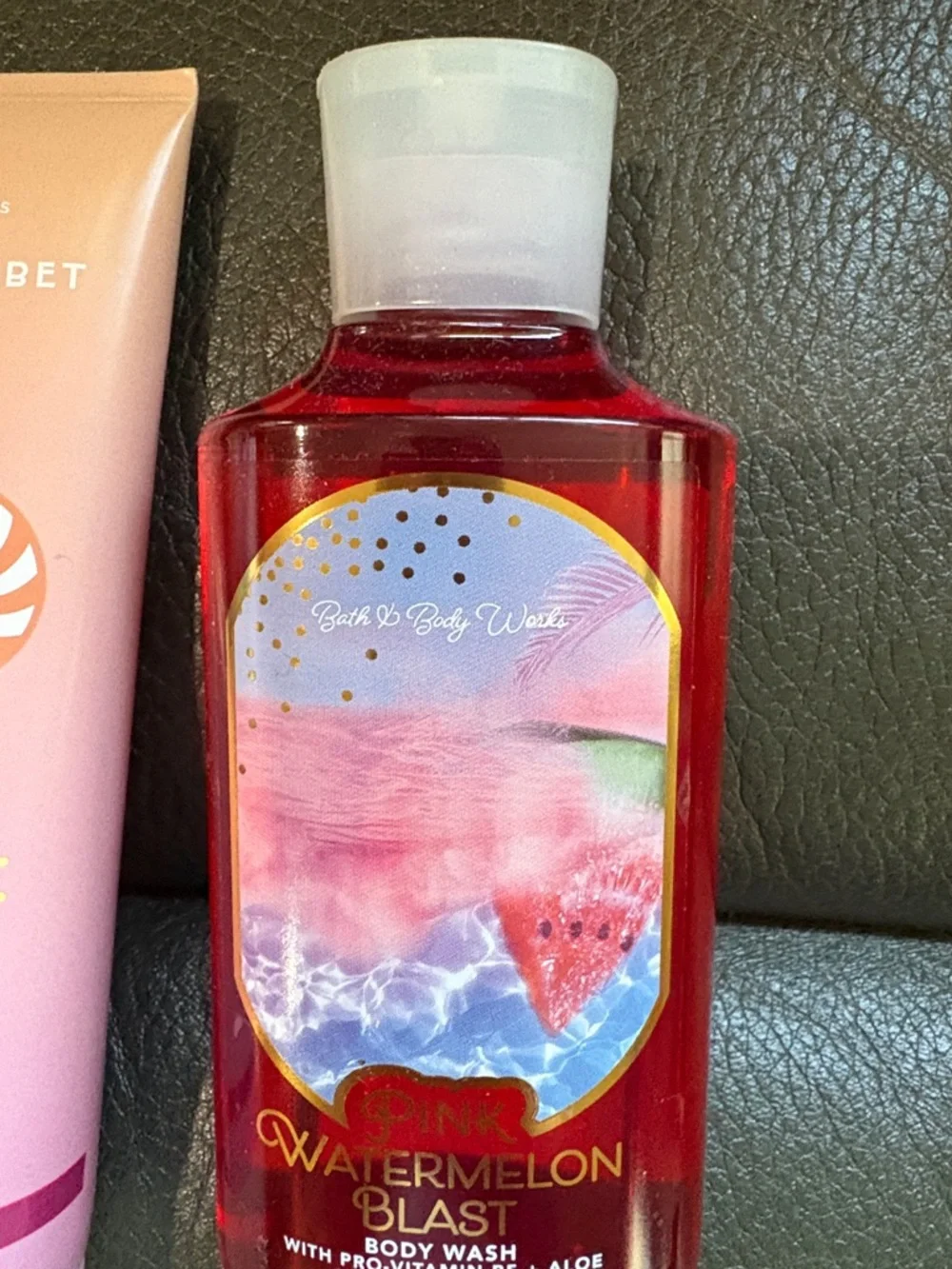 Bath and body summer set in fruity sherbet scoop and pink watermelon blast